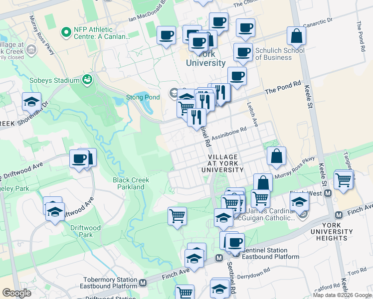 map of restaurants, bars, coffee shops, grocery stores, and more near in Toronto