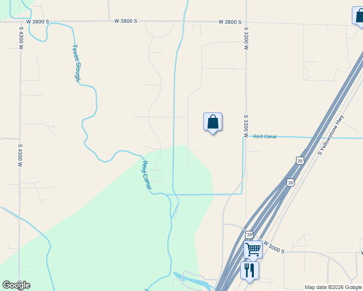 map of restaurants, bars, coffee shops, grocery stores, and more near 4350 Woodland Drive in Rexburg