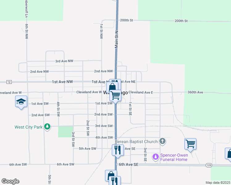 map of restaurants, bars, coffee shops, grocery stores, and more near in Winnebago