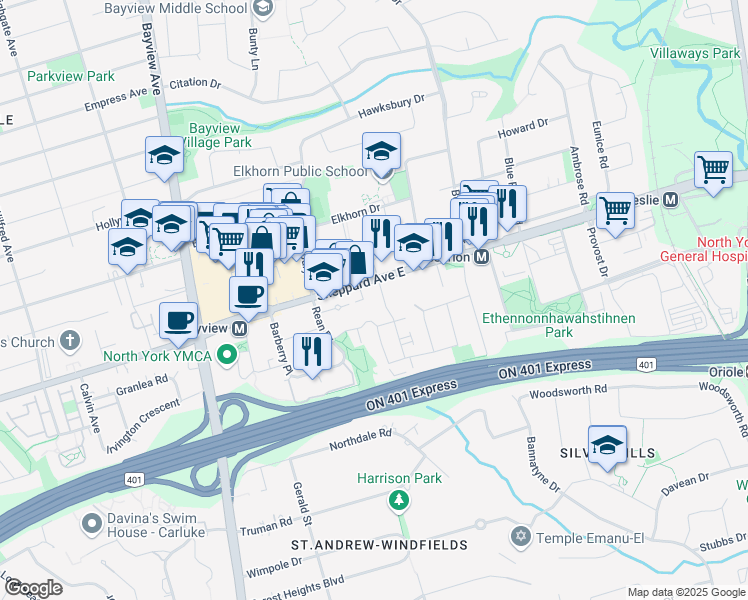 map of restaurants, bars, coffee shops, grocery stores, and more near in Toronto