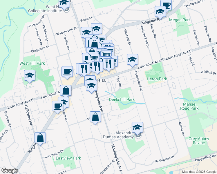 map of restaurants, bars, coffee shops, grocery stores, and more near in Toronto