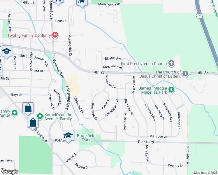 map of restaurants, bars, coffee shops, grocery stores, and more near 1027 Primrose Lane in Fond du Lac