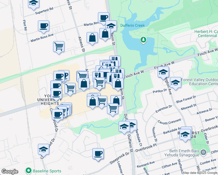 map of restaurants, bars, coffee shops, grocery stores, and more near in Toronto