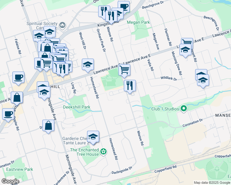 map of restaurants, bars, coffee shops, grocery stores, and more near in Toronto
