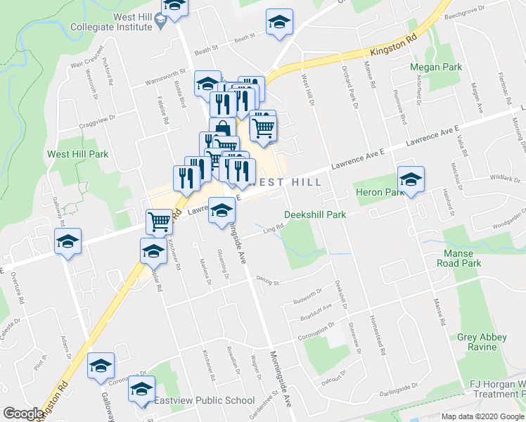 map of restaurants, bars, coffee shops, grocery stores, and more near in Toronto