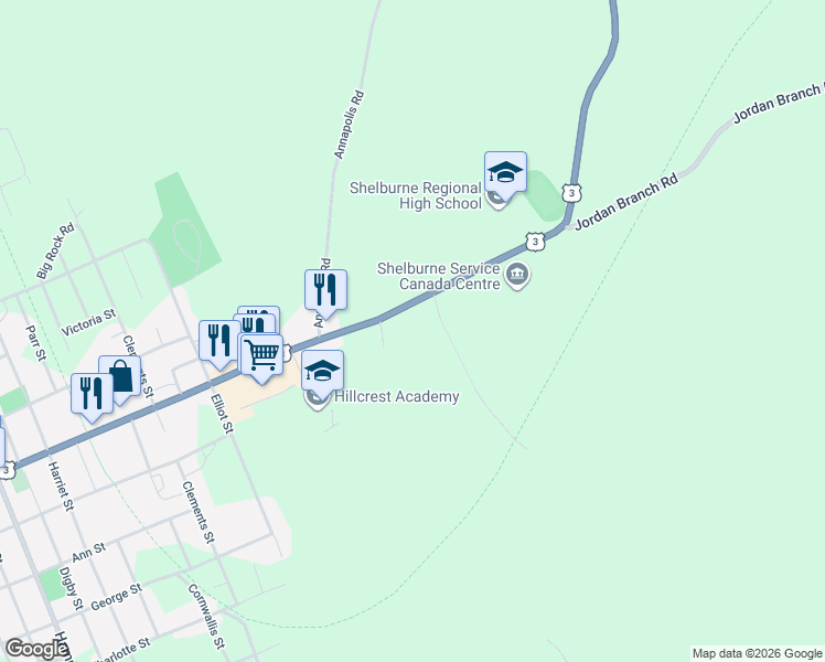 map of restaurants, bars, coffee shops, grocery stores, and more near 159 Nova Scotia Trunk 3 in Shelburne