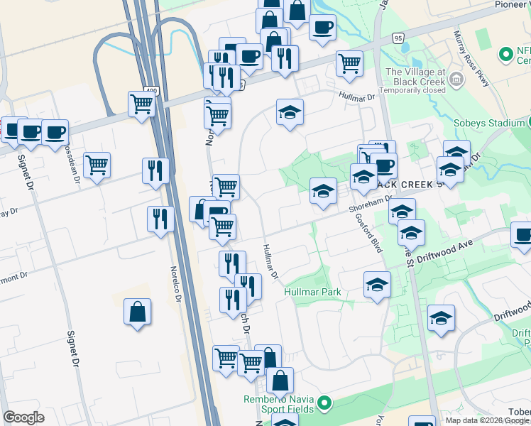 map of restaurants, bars, coffee shops, grocery stores, and more near in Toronto