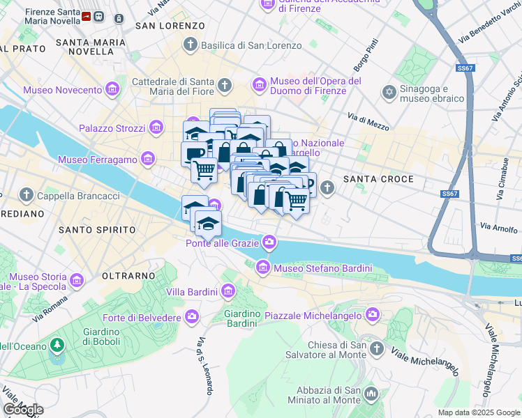 map of restaurants, bars, coffee shops, grocery stores, and more near 74r Via dei Neri in Firenze