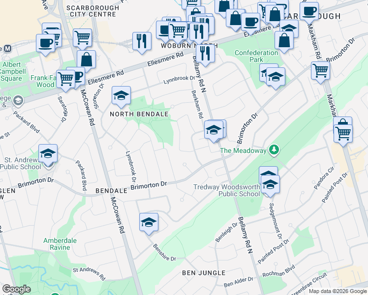 map of restaurants, bars, coffee shops, grocery stores, and more near in Toronto