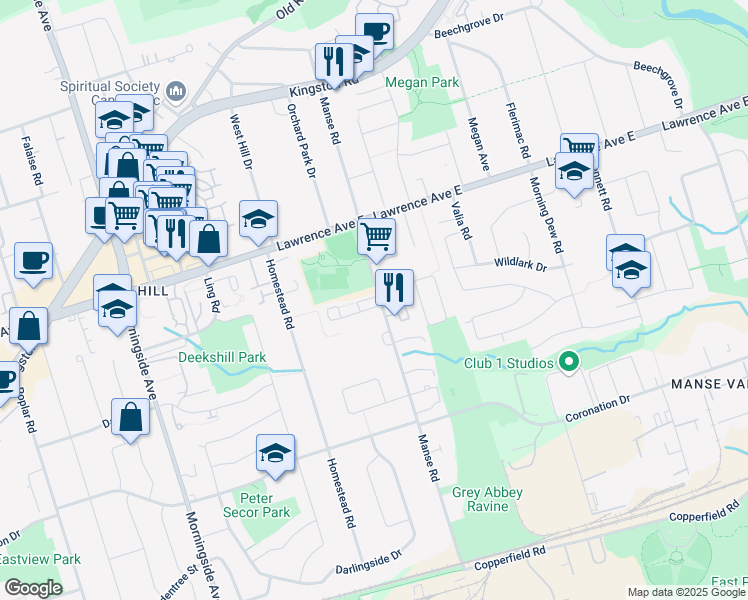 map of restaurants, bars, coffee shops, grocery stores, and more near in Toronto