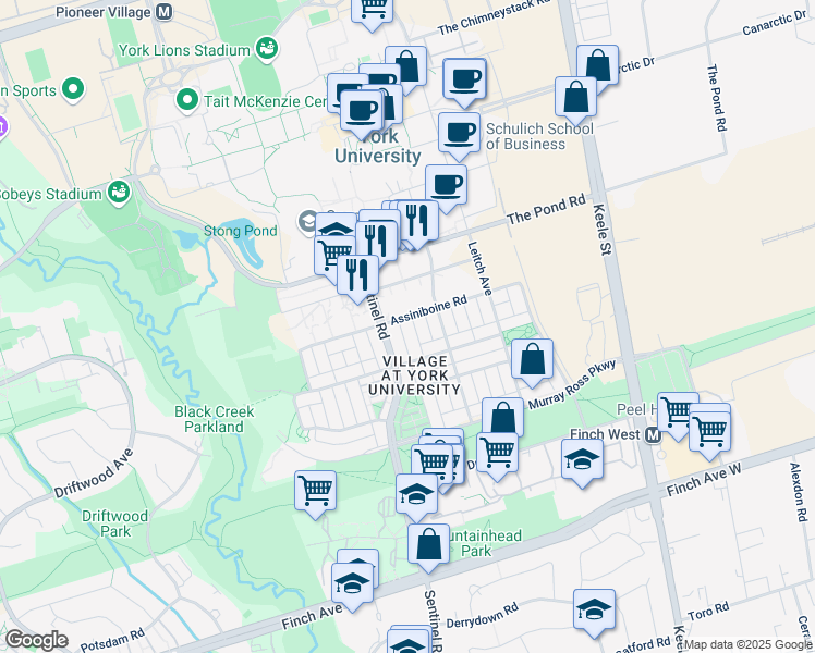 map of restaurants, bars, coffee shops, grocery stores, and more near in Toronto