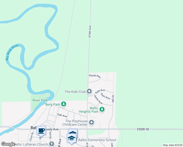 map of restaurants, bars, coffee shops, grocery stores, and more near 502 David Avenue in Baltic