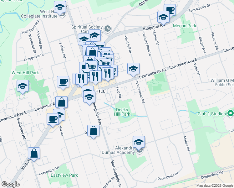 map of restaurants, bars, coffee shops, grocery stores, and more near in Toronto