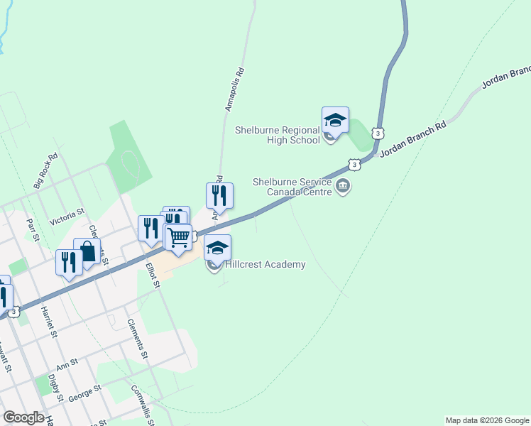 map of restaurants, bars, coffee shops, grocery stores, and more near 159 Nova Scotia Trunk 3 in Shelburne