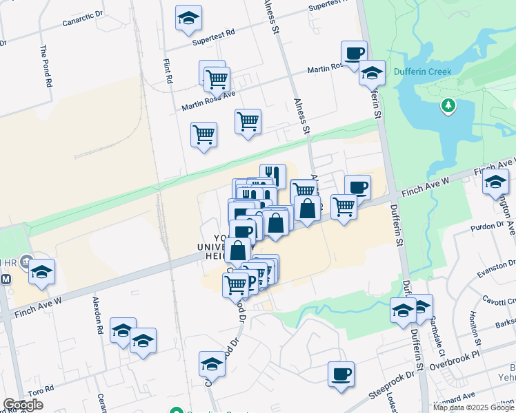 map of restaurants, bars, coffee shops, grocery stores, and more near 1126 Finch Avenue West in Toronto