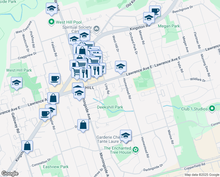 map of restaurants, bars, coffee shops, grocery stores, and more near in Toronto