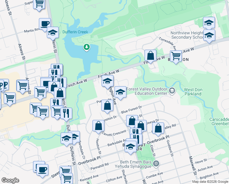 map of restaurants, bars, coffee shops, grocery stores, and more near in Toronto