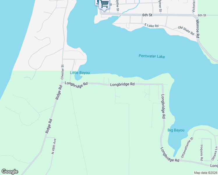 map of restaurants, bars, coffee shops, grocery stores, and more near 6121 Longbridge Road in Pentwater