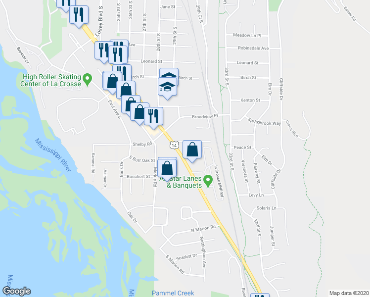 map of restaurants, bars, coffee shops, grocery stores, and more near 4527 Mormon Coulee Road in La Crosse