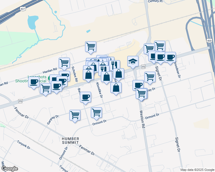map of restaurants, bars, coffee shops, grocery stores, and more near in Toronto