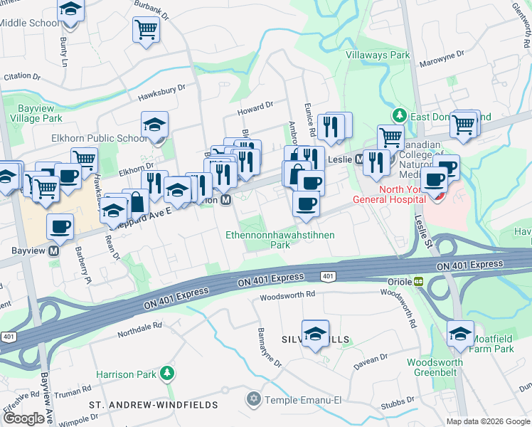map of restaurants, bars, coffee shops, grocery stores, and more near in Toronto