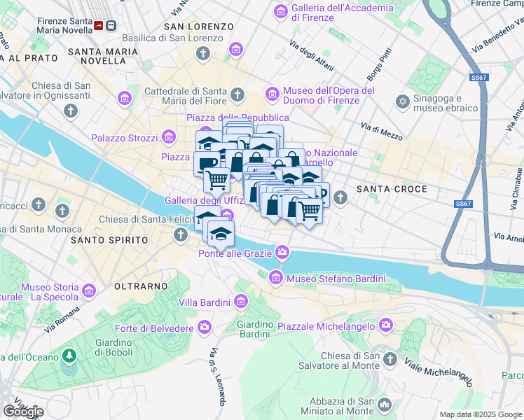 map of restaurants, bars, coffee shops, grocery stores, and more near 74r Via dei Neri in Firenze