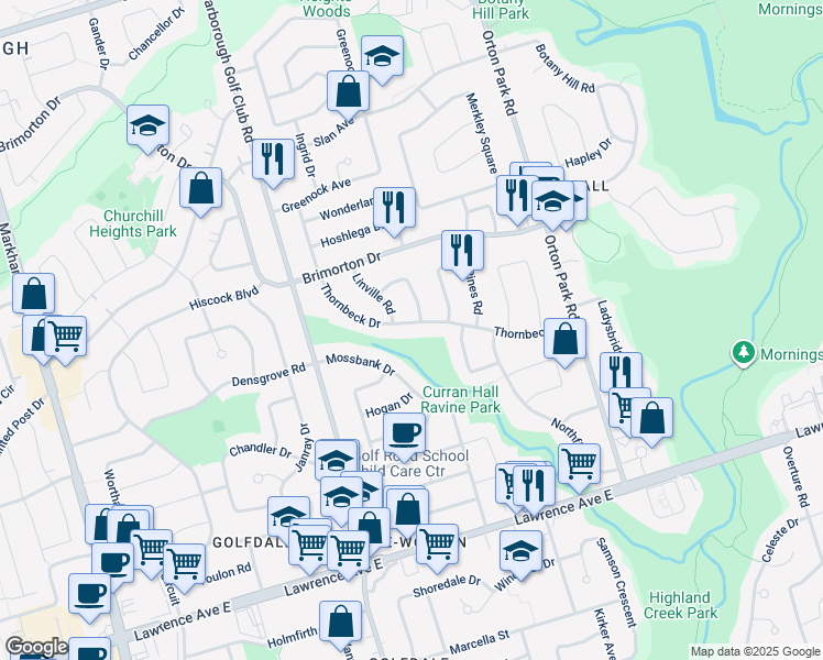 map of restaurants, bars, coffee shops, grocery stores, and more near in Toronto