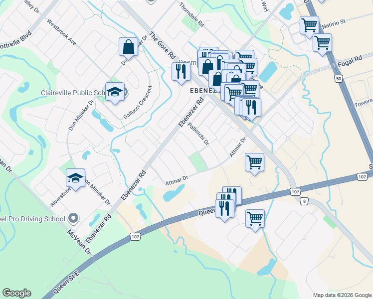 map of restaurants, bars, coffee shops, grocery stores, and more near 49 Crystalview Crescent in Brampton