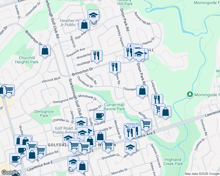 map of restaurants, bars, coffee shops, grocery stores, and more near in Toronto