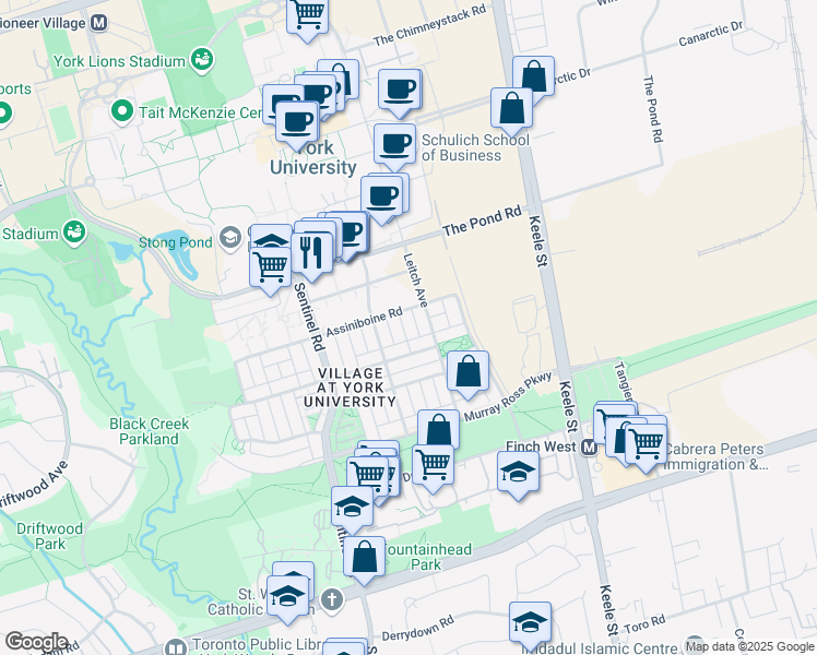 map of restaurants, bars, coffee shops, grocery stores, and more near 15 Hackett Avenue in Toronto