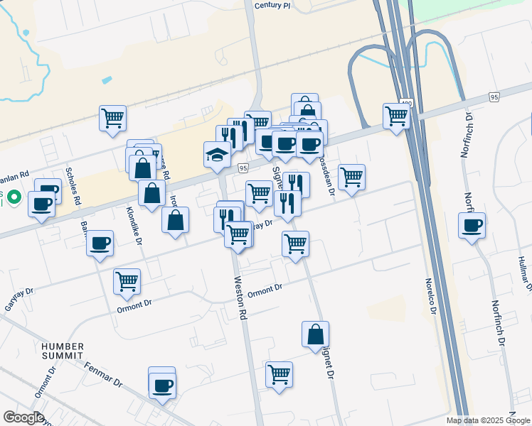 map of restaurants, bars, coffee shops, grocery stores, and more near in Toronto