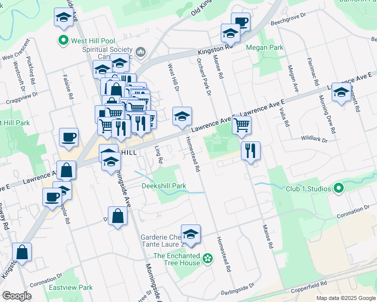 map of restaurants, bars, coffee shops, grocery stores, and more near 138 Homestead Road in Toronto