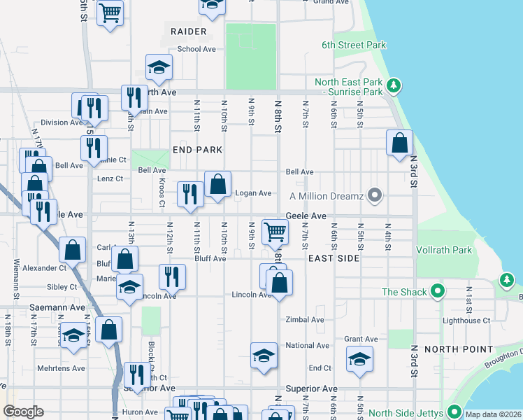 map of restaurants, bars, coffee shops, grocery stores, and more near in Sheboygan