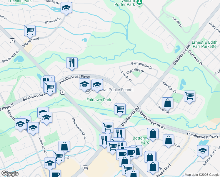 map of restaurants, bars, coffee shops, grocery stores, and more near 8 Ricardo Road in Brampton