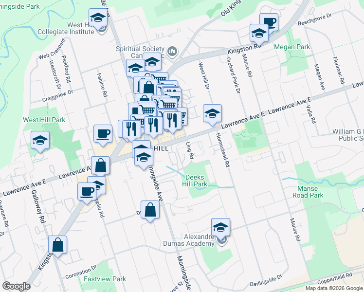 map of restaurants, bars, coffee shops, grocery stores, and more near in Toronto