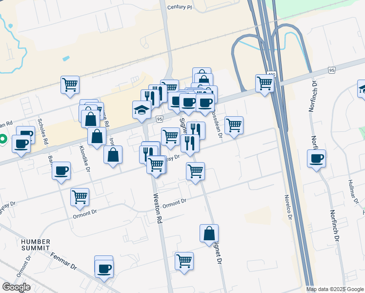 map of restaurants, bars, coffee shops, grocery stores, and more near in Toronto