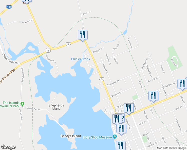 map of restaurants, bars, coffee shops, grocery stores, and more near 3 Ryers Lane in Shelburne