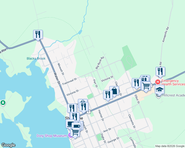 map of restaurants, bars, coffee shops, grocery stores, and more near 59 Transvaal Street in Shelburne
