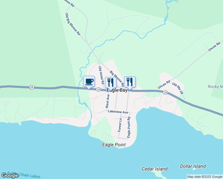 map of restaurants, bars, coffee shops, grocery stores, and more near 5521 New York 28 in Eagle Bay