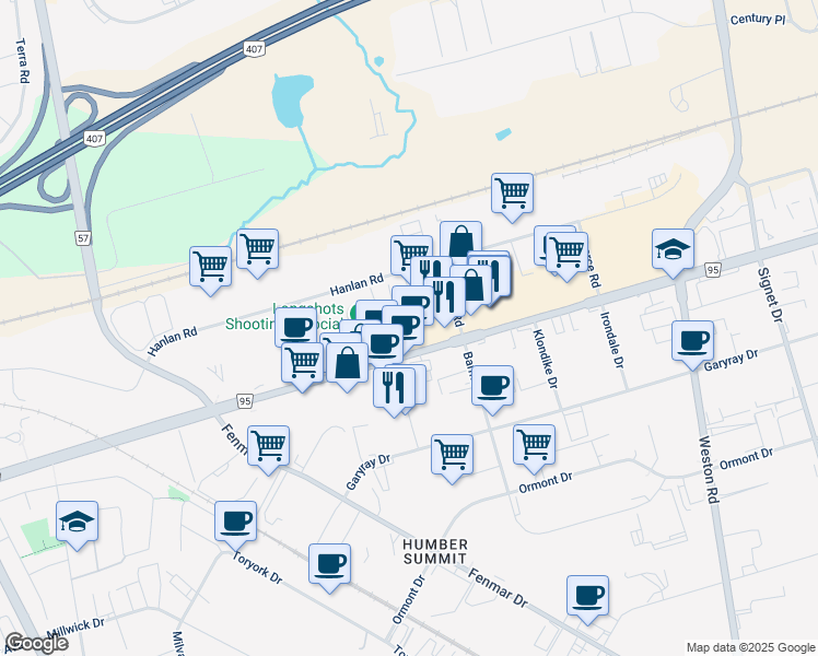 map of restaurants, bars, coffee shops, grocery stores, and more near 4140 Steeles Avenue West in Vaughan