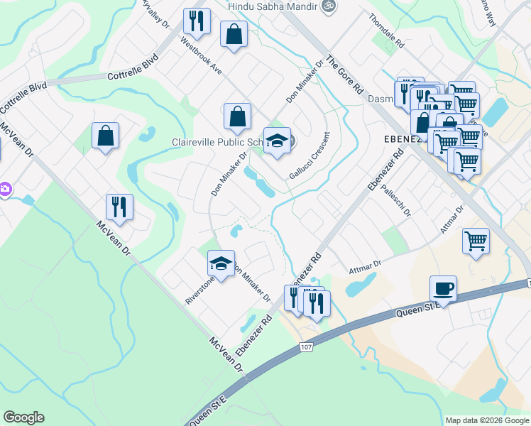 map of restaurants, bars, coffee shops, grocery stores, and more near in Brampton