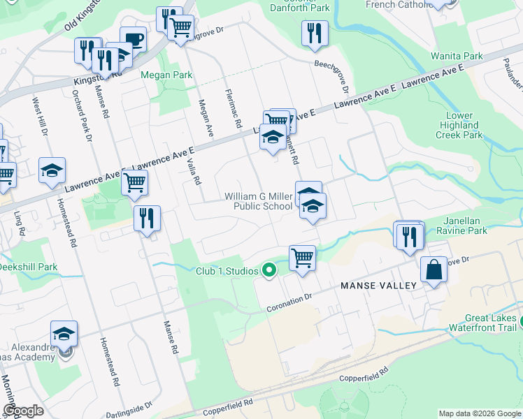 map of restaurants, bars, coffee shops, grocery stores, and more near in Toronto