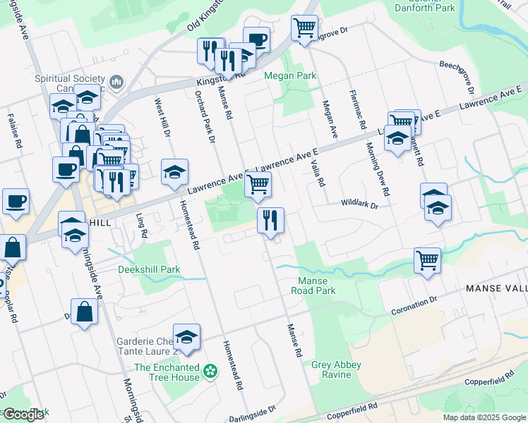 map of restaurants, bars, coffee shops, grocery stores, and more near in Toronto