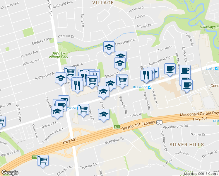 map of restaurants, bars, coffee shops, grocery stores, and more near in Toronto