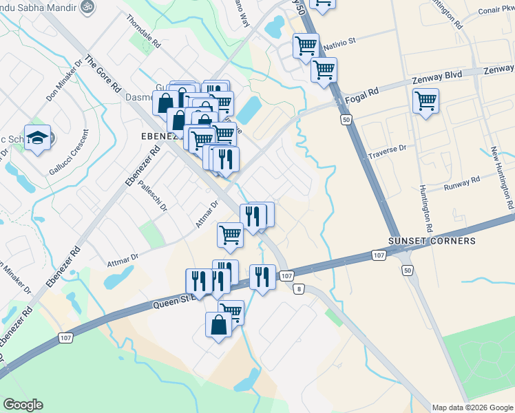 map of restaurants, bars, coffee shops, grocery stores, and more near in Brampton