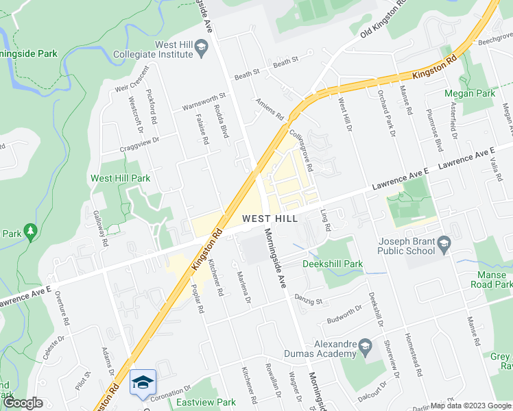 map of restaurants, bars, coffee shops, grocery stores, and more near 4473 Kingston Road in Toronto