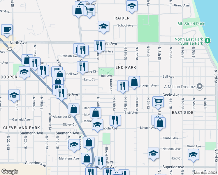 map of restaurants, bars, coffee shops, grocery stores, and more near in Sheboygan