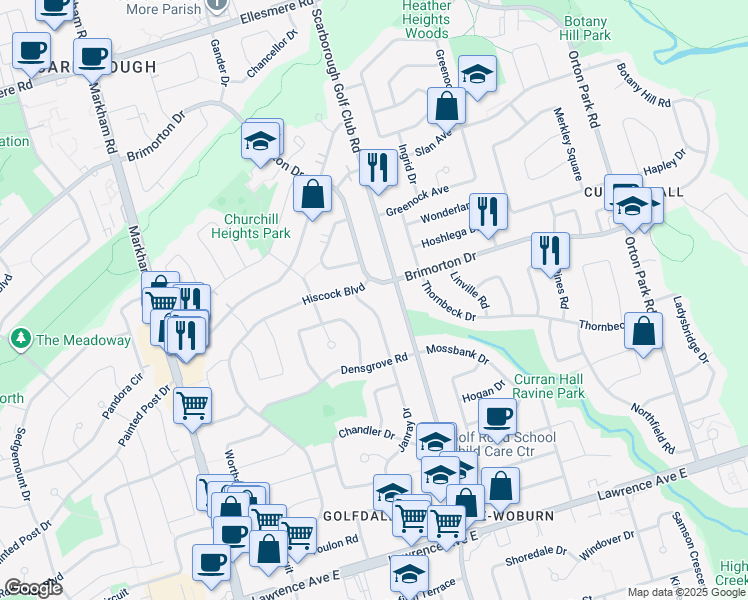 map of restaurants, bars, coffee shops, grocery stores, and more near in Toronto
