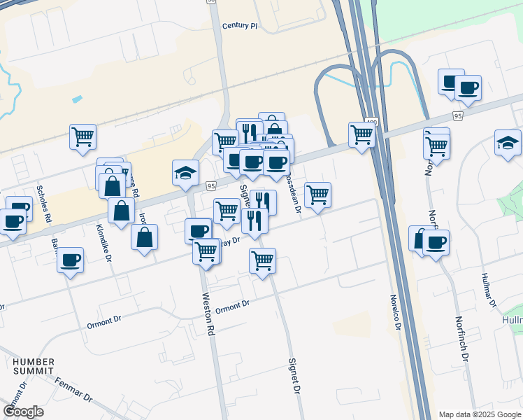 map of restaurants, bars, coffee shops, grocery stores, and more near in Toronto