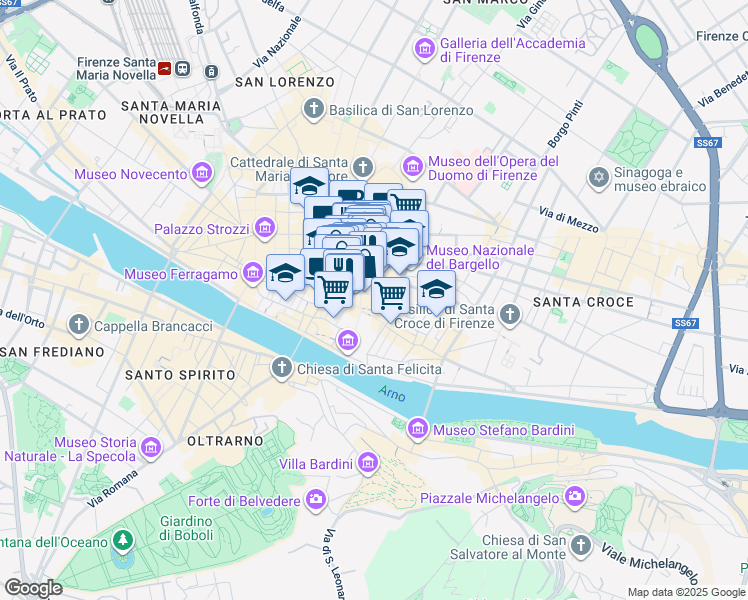 map of restaurants, bars, coffee shops, grocery stores, and more near 11 Piazza della Signoria in Firenze